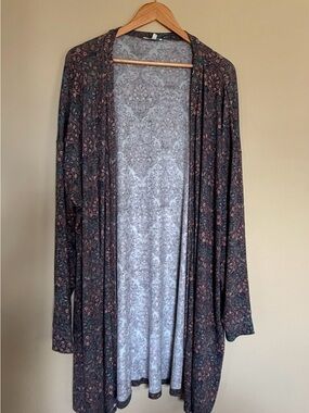 Maurices Dark Floral Open-Front Cardigan - Black, Brown, Green